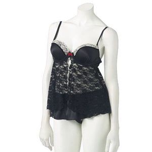 Apt. 9 2-Piece Lace Babydoll Chemise and Skirted G-String Thong Lingerie Set